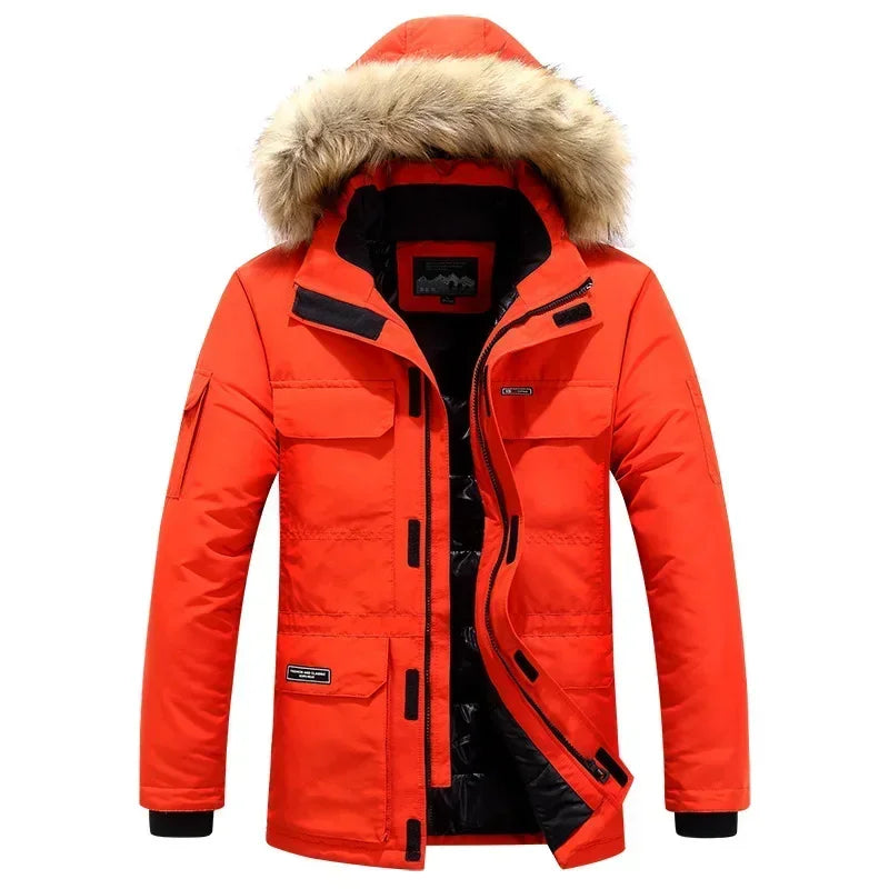 Parkas à capuche en fourrure d'hiver pour hommes, coupe-vent pour la neige, épais-30 degrés, garde au chaud, vestes d'extérieur, taille 6XL