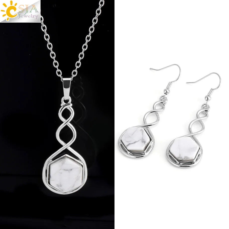 CSAlbaneParure de bijoux en pierre naturelle pour femme, boucles d'oreilles, collier, hexagone, pendentif en cristal, acier inoxydable, accessoires de bijoux, H577