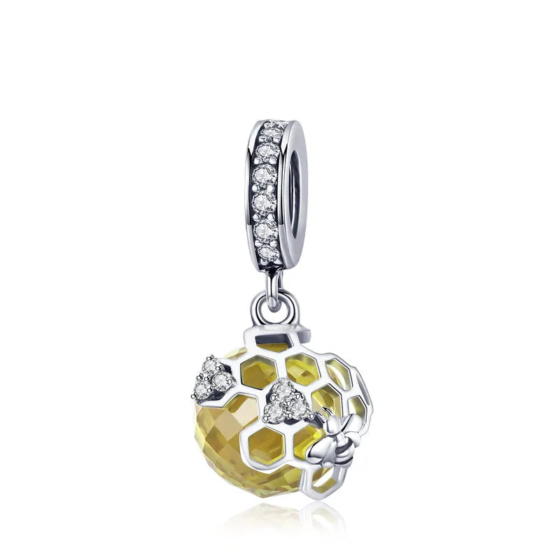 BISAER 925 argent Sterling rose bleu verre pendentif nœud perles plaqué platine pour collier et Bracelet