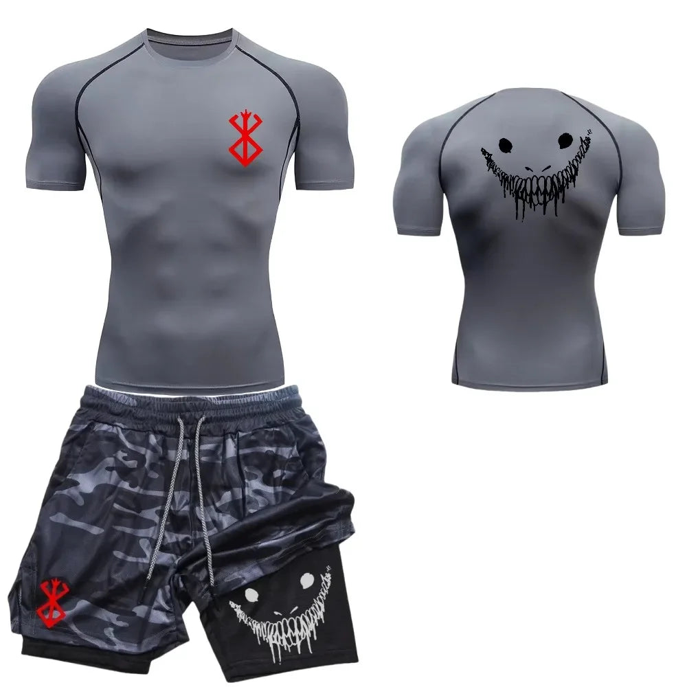 Ensemble de fitness décontracté à la mode pour hommes, vêtements de sport à séchage rapide, shorts + chemise, ensemble 2 pièces, course à pied, entraînement, été