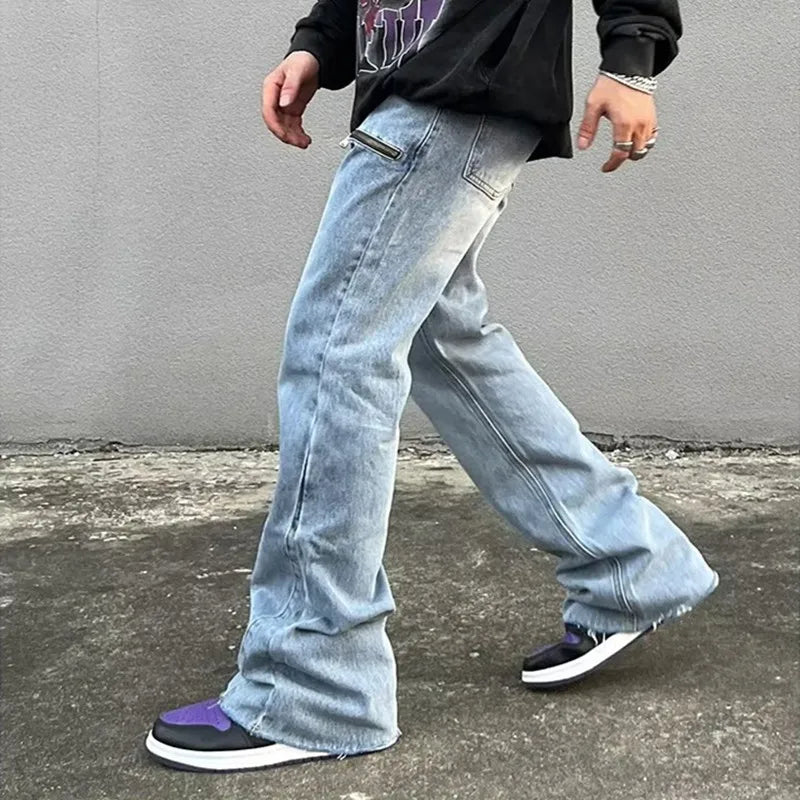 Jeans évasés baggy déFlexrétro pour hommes, pantalons en denim à jambes larges, streetwear Hip Hop, droit, fermeture éclair, mode Y2K, fjRopa zones bre, 2023