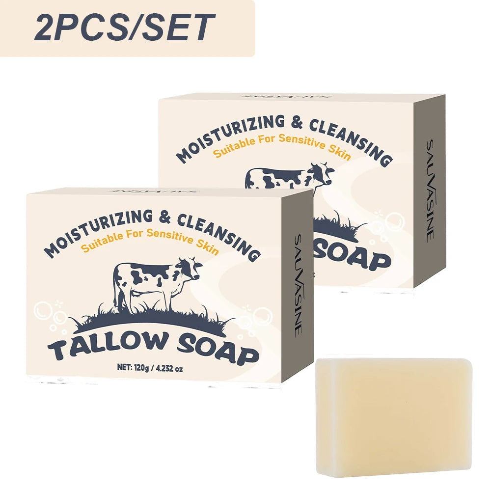 2 pièces/ensemble herbe naturelle alimenté Tallow savon peau hydratant visage et corps lavage boeuf Tallow savon barre artisanale savon de bain soins de la peau