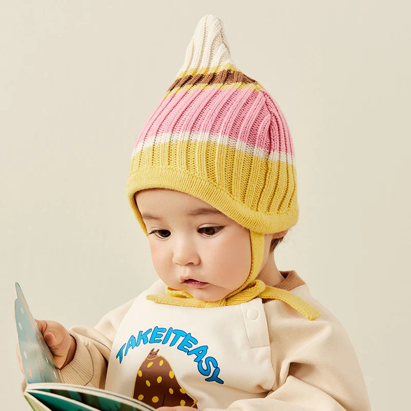 Mini Bala – chapeau de Protection des oreilles pour enfants, bloc de couleurs, pour garçons et filles, casquette tricotée rétro tendance, nouvelle collection automne et hiver 2025
