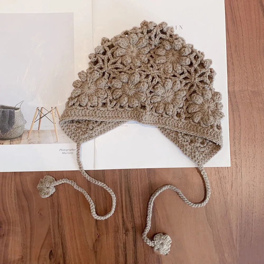 Chapeau respirant fait à la main pour enfants, crânes au crochet à fleurs creuses, style bohème, béret polyvalent, casquette pour enfants, filles