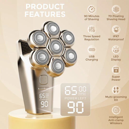 Sejoy 5 en 1 rasoir électrique pour hommes chauve 7D rasoir sans fil avec tondeuse à cheveux rasoir électrique multifonctionnel