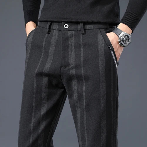 Pantalon décontracté à rayures verticales pour hommes, pantalon décontracté, gris, bleu, noir, nouveau, printemps, automne