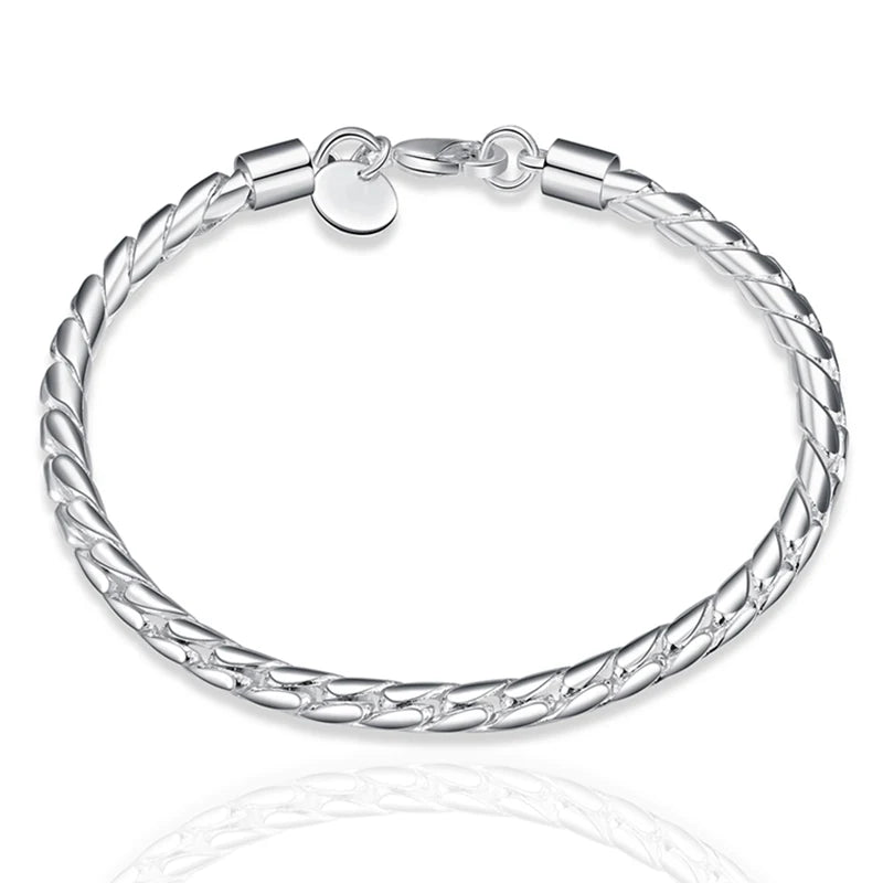 DOTEFFIL 925 argent Sterling 18K or Bracelets 4mm serpent chaîne vis convient charme européen 20 cm bricolage bijoux de mode femmes cadeau