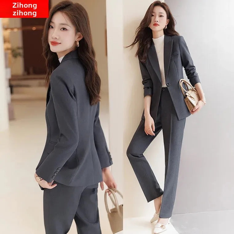 Zihong – costume gris pour femmes, Collection d'automne, haut de gamme, à la mode, élégant, ensemble pantalon, origine chinoise continentale, nouvelle collection 2023