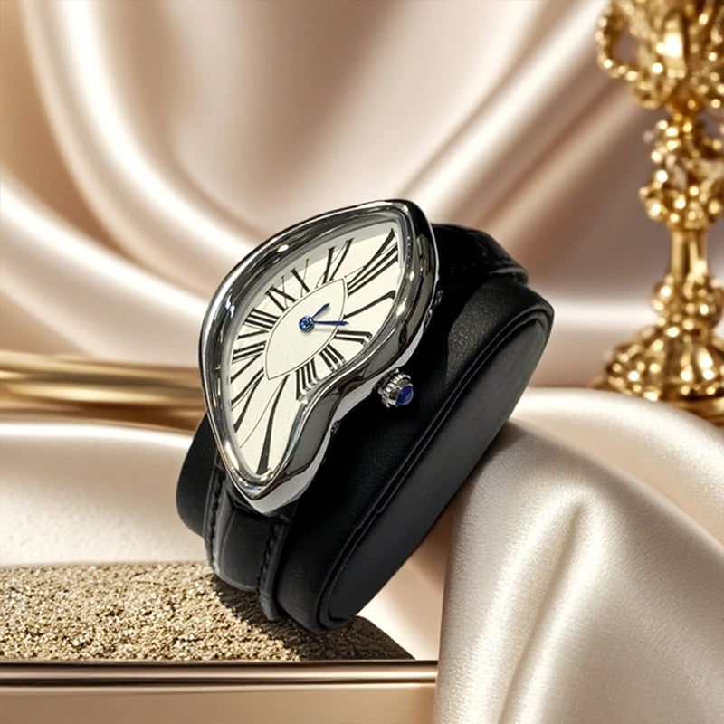 Montres médiévales Retr montres extraterrestres fondues et torsadées Y2k dames hommes bracelet en cuir montre à Quartz avancée boîtier irrégulier en cuir