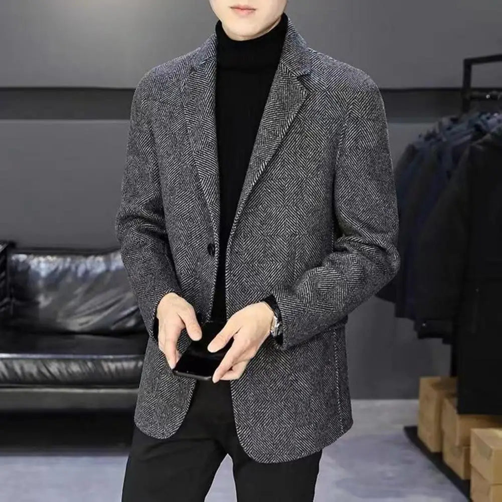 Veste de costume en laine pour hommes, manteau d'hiver, coupe cintrée, veste d'affaires en laine avec revers, manches longues, costume à deux boutons pour l'automne