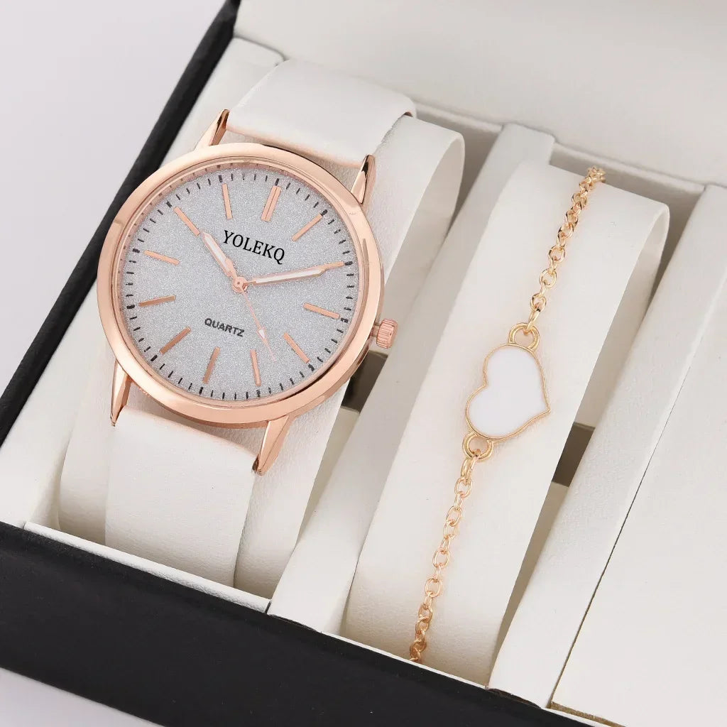 2 pièces ensemble femmes montres mode décontracté dames montres à Quartz bracelet en cuir montre femmes (sans boîte)