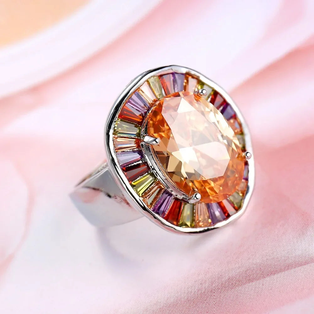 Bagues de mariée en argent Sterling 925, grand rond coloré, CZ, Champagne, Zircon cubique, bijoux pour femmes, cadeau de fête, nouvelle collection