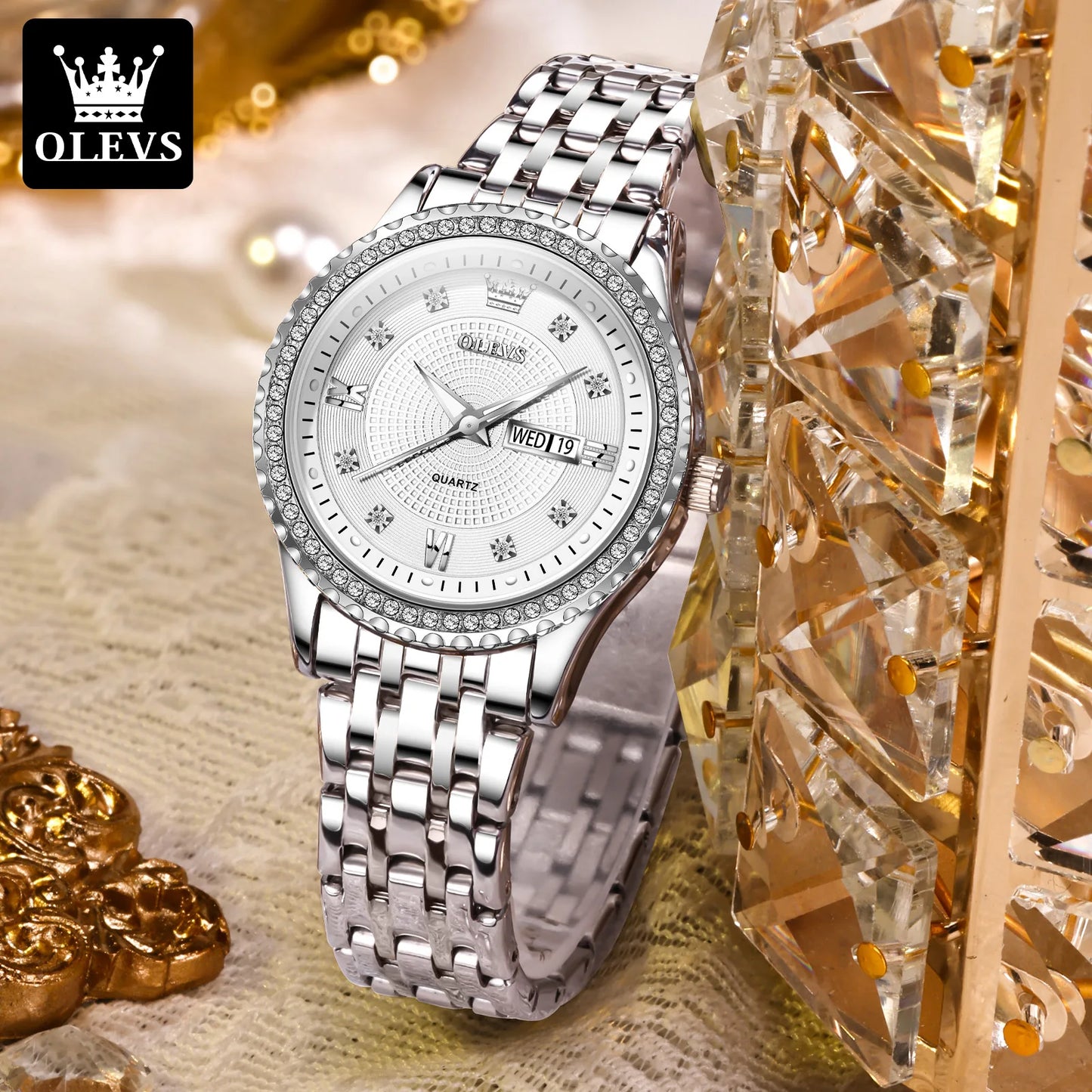 OLEVS-Montre à quartz étanche pour femme, montre-bracelet, calendrier, haute qualité, design élégant, luxe, tendance, original
