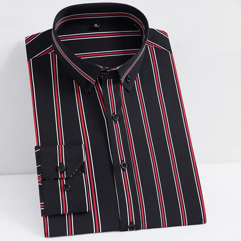 Chemise à manches longues à rayures pour hommes, coupe couvertes, col rabattu, affaires décontractées, tendance de la mode, édition coréenne, printemps, automne, nouveau, 2024