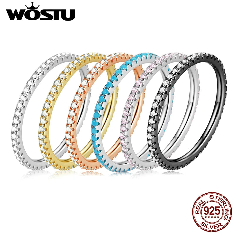 WOSTU – bagues en argent Sterling 100% véritable pour femmes, bijoux de fiançailles, géométriques simples, rondes, empilables, CQR066
