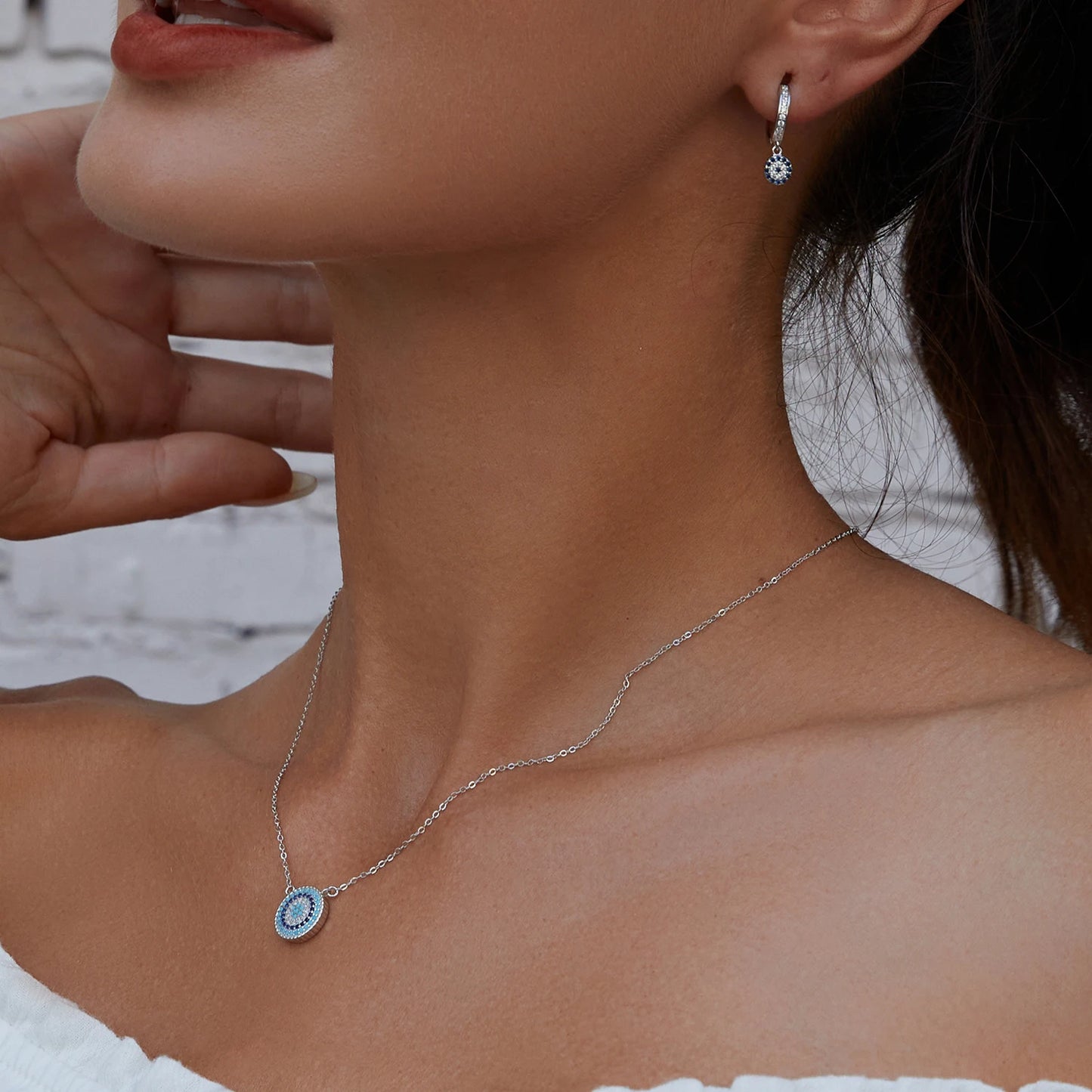 BAMOER-Collier mauvais œil bleu en argent regardé 925 authentique pour femme, pendentif porte-bonheur, colliers de la présidence, bijoux fantaisie, SCN099