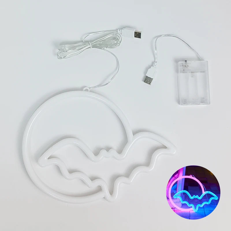 Lumières décoratives en forme de chauve-souris d'halloween, décoration murale alimentée par USB/batterie, pour enfants, cadeau, maison hantée, fête, décoration de la maison