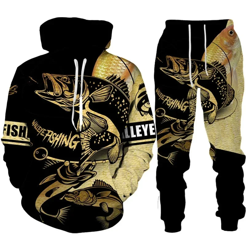 Solomon-Ensemble de sweat à capuche à manches longues pour hommes, impression de poisson 3D, mode de pêche décontractée, pull sportif en plein air, surdimensionné, haute qualité