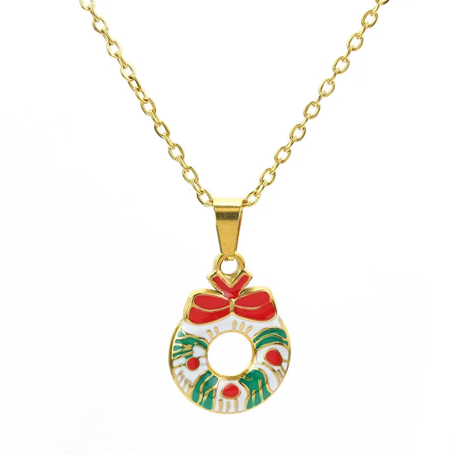 Collier thème de noël, chaîne de couleur or, couronne de flocon de neige du père noël, pendentif d'arbre de bonhomme de neige, cadeaux de Festival, accessoire saisonnier