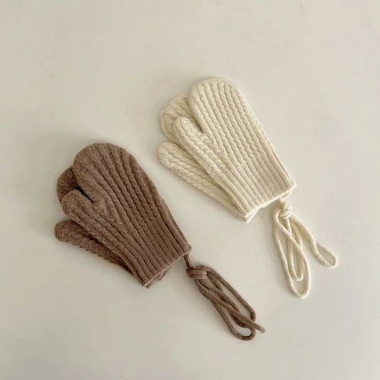 Gants en tricot résistants au froid pour enfants, mitaines chaudes, gants à laçage décontractés, document solide, automne, hiver, nouveau