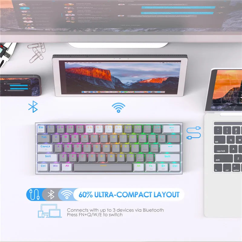 Redragon K616 Pro TKL clavier mécanique rvb sans fil 5.0 BT/2.4 Ghz/filaire trois Modes 60% clavier Bluetooth commutateur rouge linéaire