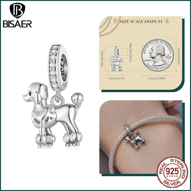 BISAER 925 en argent Sterling mignon chien breloque perle teckel animal de compagnie pendentif platine plaqué ajustement femmes Bracelet à bricoler soi-même bijoux fins