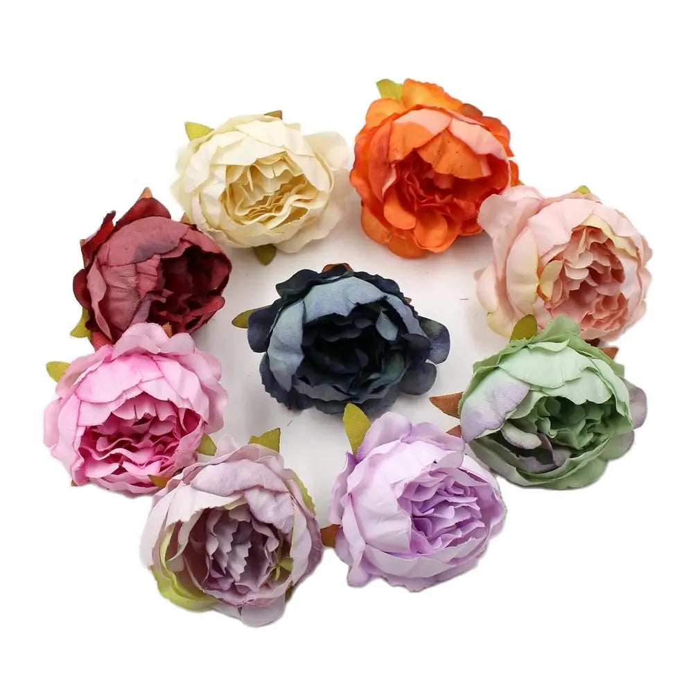 Têtes de pivoine artificielles en soie, 5 pièces, 5cm, fleurs artificielles, décoration de mariage, maison, couronne, Scrapbook, boîte-cadeau, fleur, artisanat fait à la main
