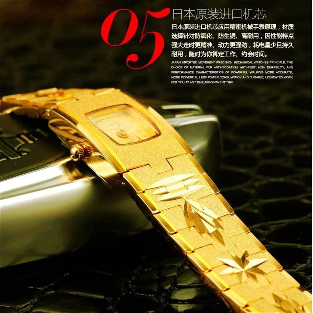 montre pour femme montre en or 24K incrusté de diamants petits modèles sculptés rétro luxueux