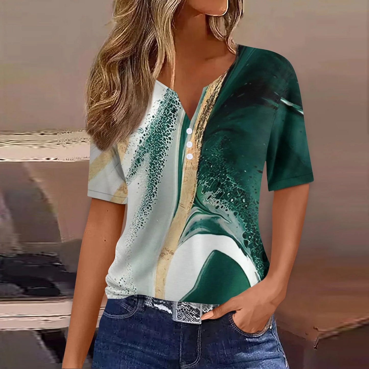 T-shirt à motif simple et élégant pour femmes, haut imprimé à la mode, streetwear de loisirs d'été, vêtements féminins, nouveau
