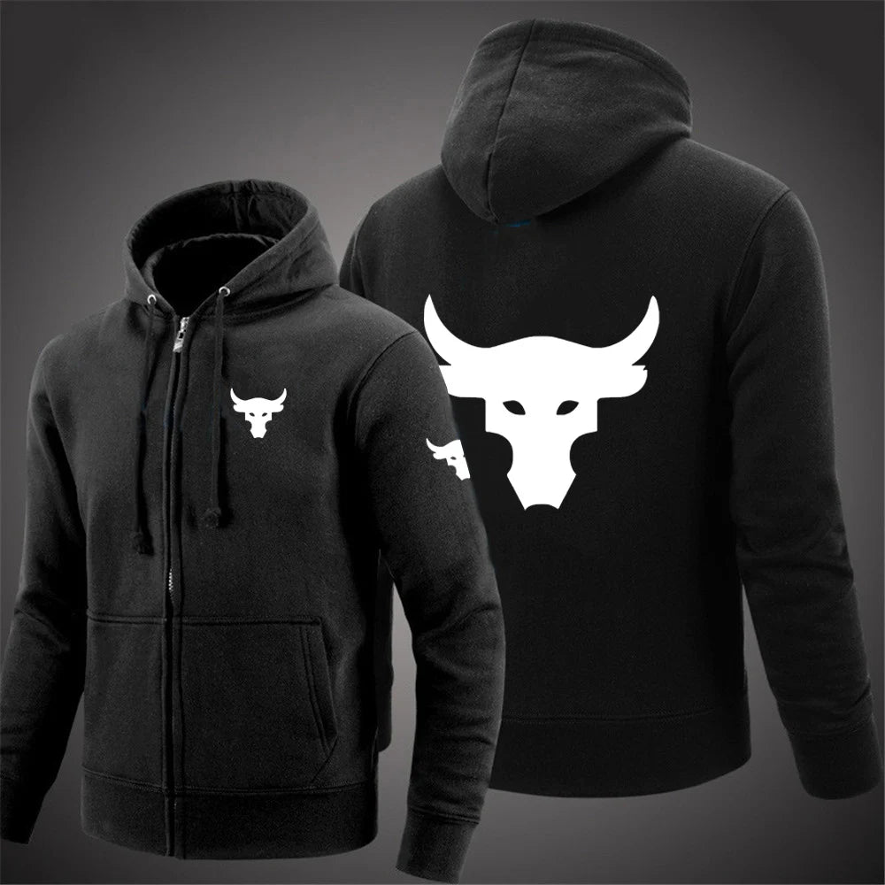 Dwayne Johnson Brahma Bull tatouage Logo imprimé printemps automne hommes sweat à capuche zippé Streetwear classique décontracté couleur unie pull