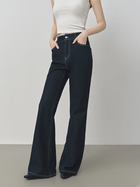 FSLE taille élastique droite mince jean évasé pour les femmes 2025 automne nouveauté Y2K Chic Style coton doux jean 25FS13143