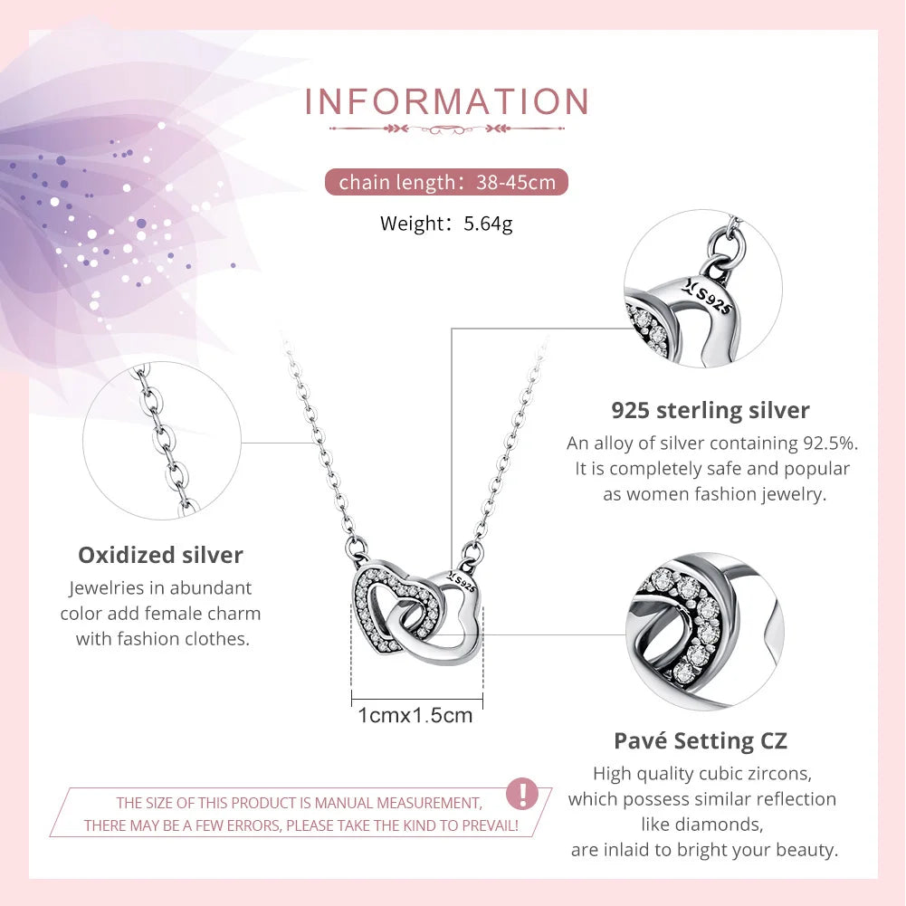 BAMOER 925 en argent Sterling connecté coeur pendentif collier pour petite amie saint valentin cadeau bijoux fins SCN181