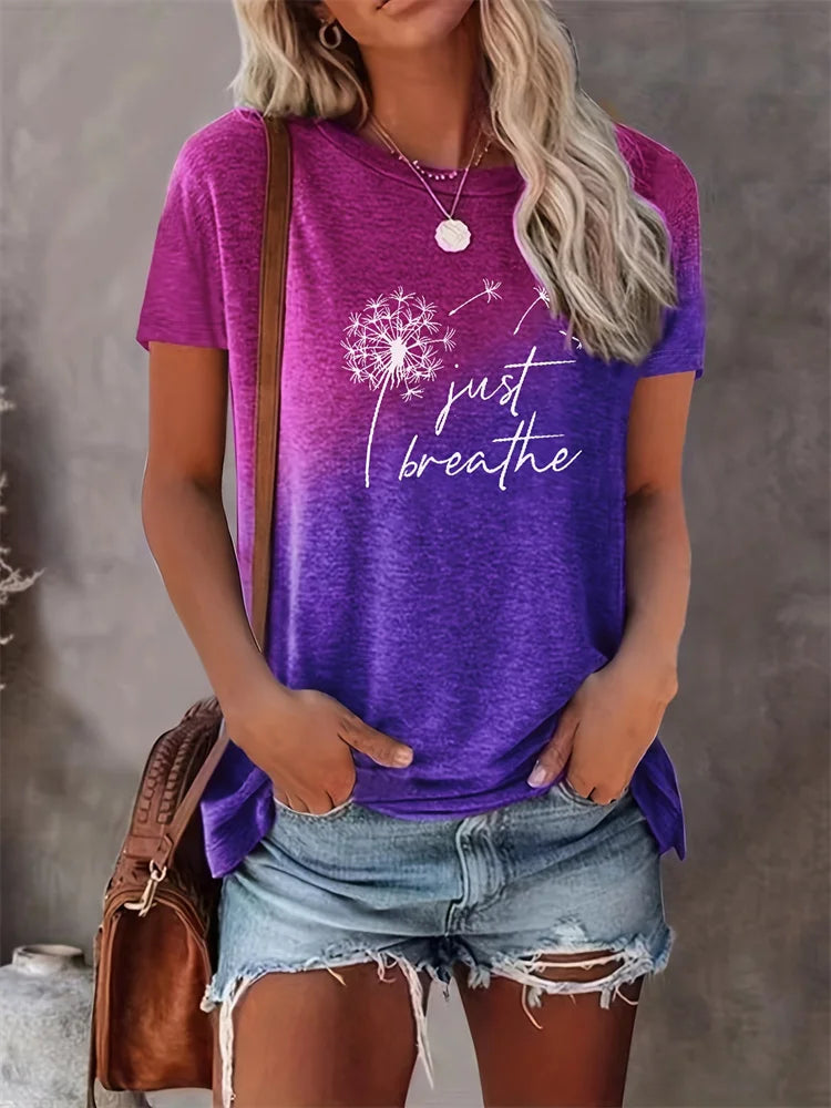 T-shirt col rond femme imprimé pissenlit mode de rue urbaine T-shirt ample femme quotidien décontracté élégant haut à manches courtes