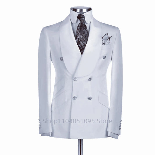 Veste de costume formelle pour hommes, coupe cintrée, bleu marine, manches longues, châle, revers, Double boutonnage, Blazer d'affaires, un manteau, veste de travail et de bureau