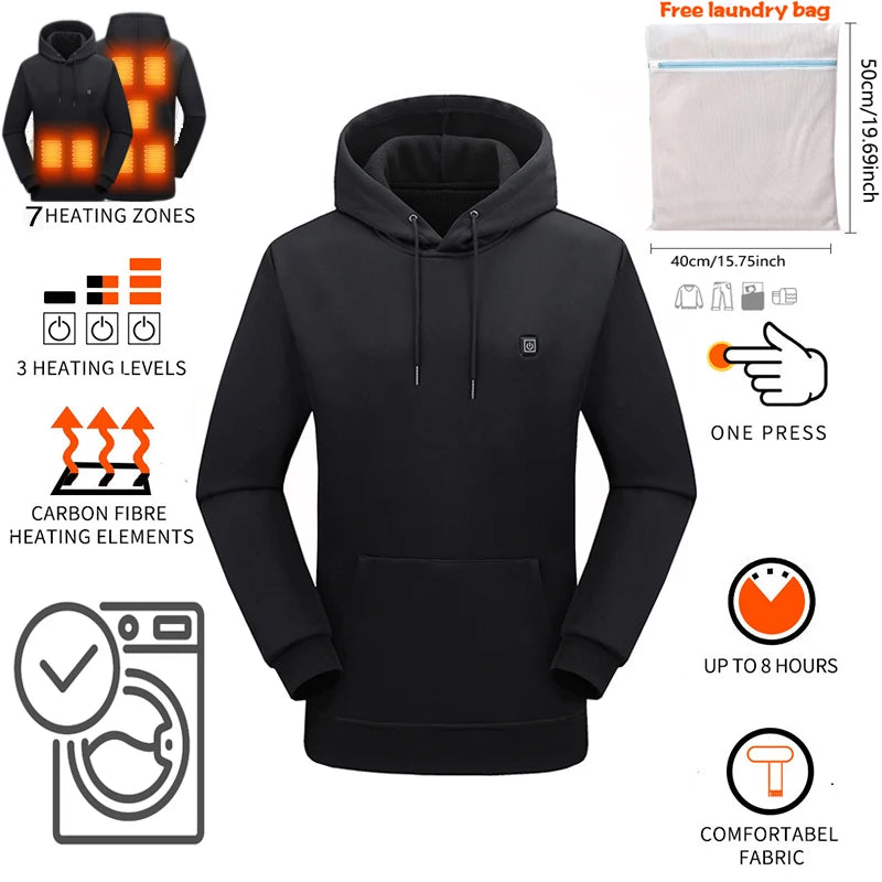 Nouveau sweat à capuche chauffant USB Intelligent pour hommes femmes hiver 7 zones corail polaire à capuche vêtements chauffants vêtements de sport thermiques en plein air
