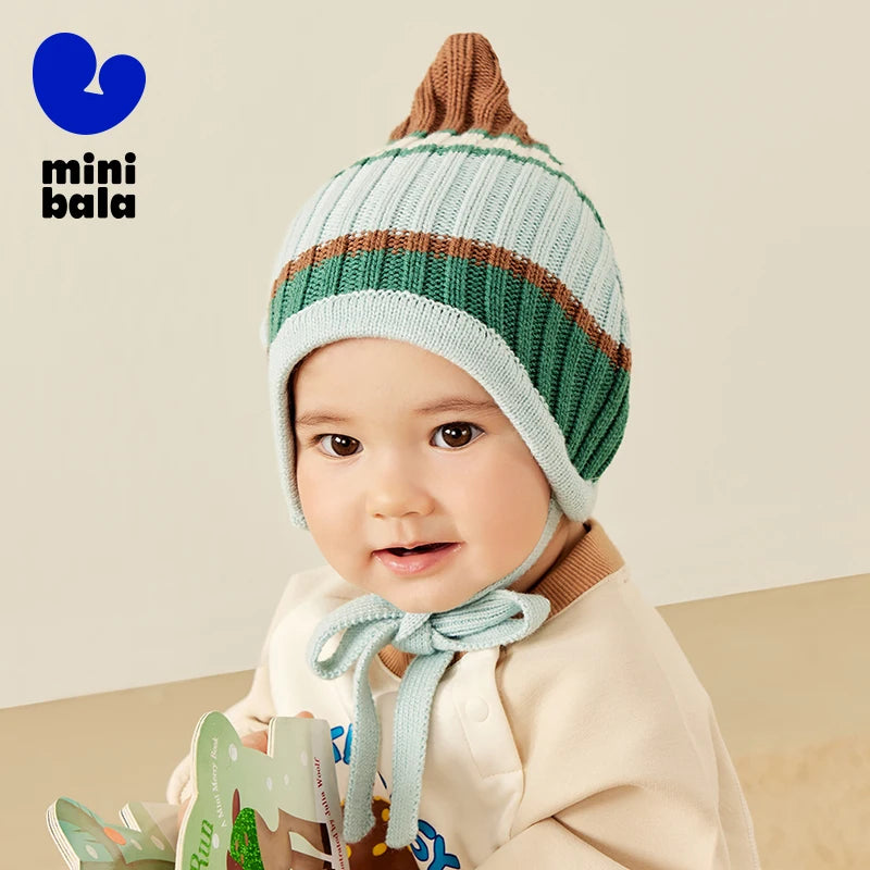 Mini Bala – chapeau de Protection des oreilles pour enfants, bloc de couleurs, pour garçons et filles, casquette tricotée rétro tendance, nouvelle collection automne et hiver 2025