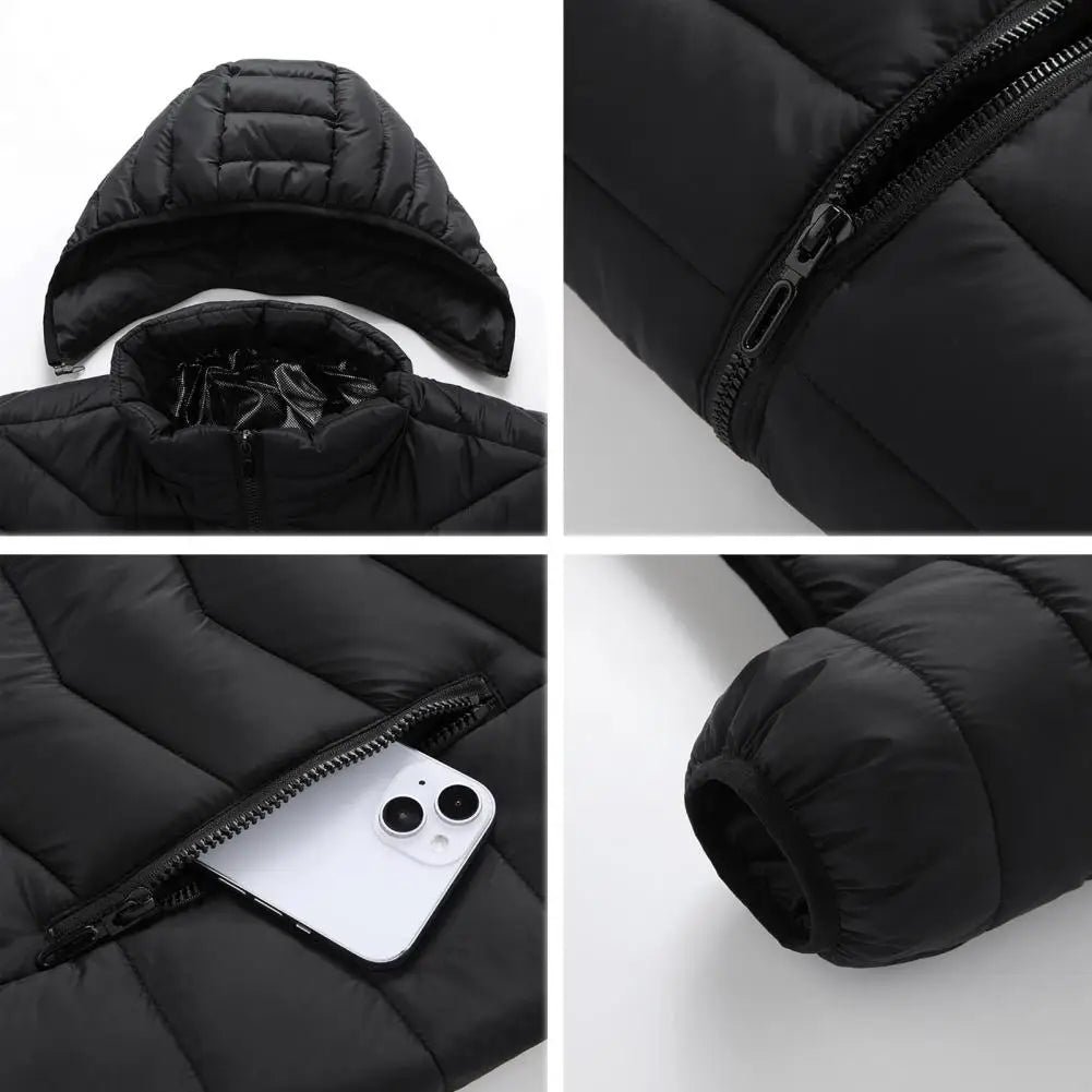 Parkas en coton à capuche pour femmes et hommes, manteau à manches longues, fermeture éclair, 19 zones, lavable, USB, hiver, métropolitain, 62