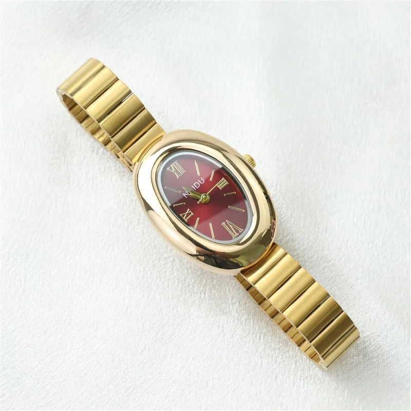 Belles montres ovales pour femmes et filles, bracelet Simple en cuir et acier inoxydable, nouvelle collection 2025