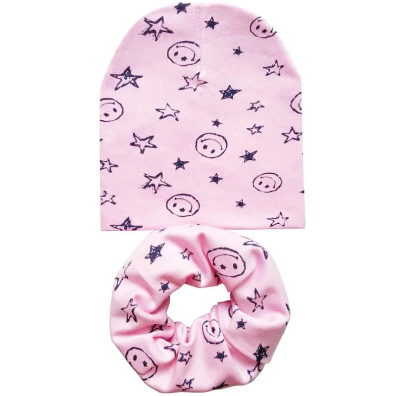 Chapeau en coton imprimé étoile pour bébé, casquette pour tout-petits, écharpe pour bébé, bonnet pour enfants, chapeaux pour garçons et filles, automne et hiver