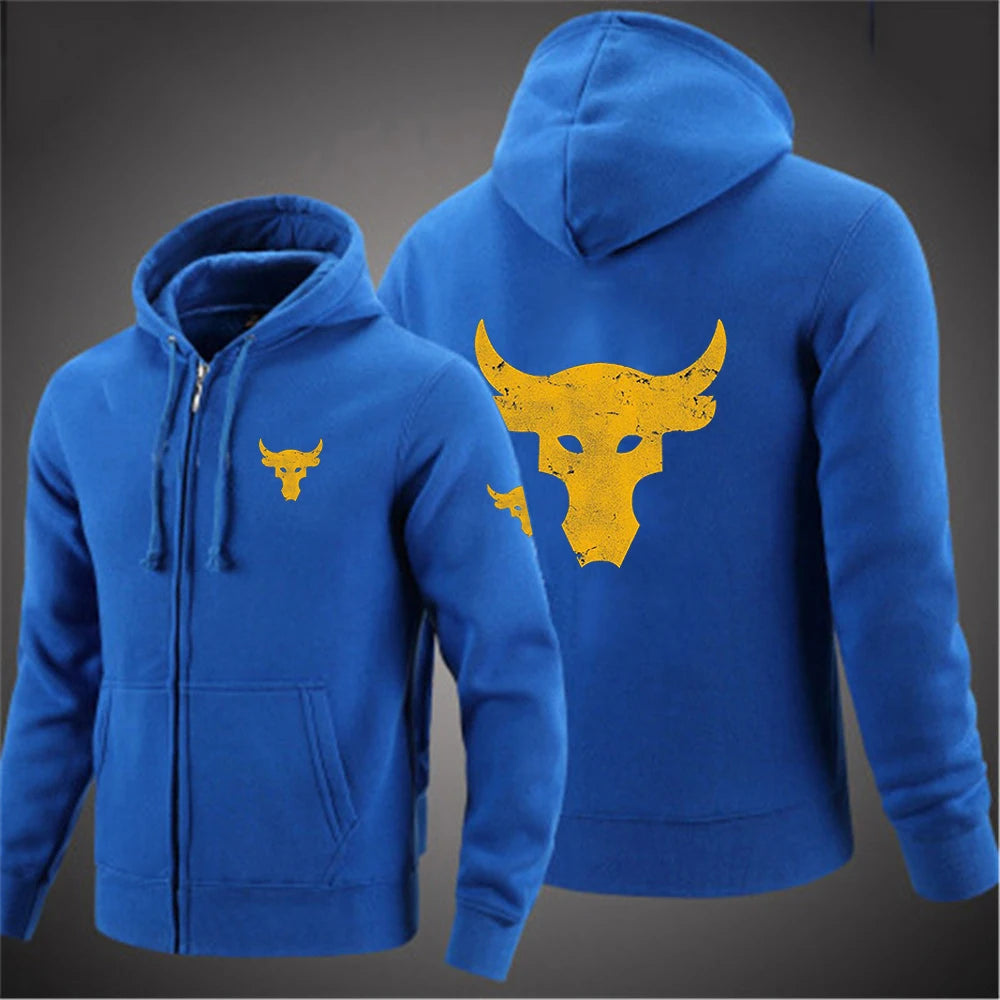 Dwayne Johnson Brahma Bull tatouage Logo imprimé printemps automne hommes sweat à capuche zippé Streetwear classique décontracté couleur unie pull