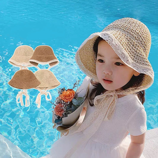 Chapeau d'été en dentelle pour bébé fille, casquette de plage, panama, princesse, bord large