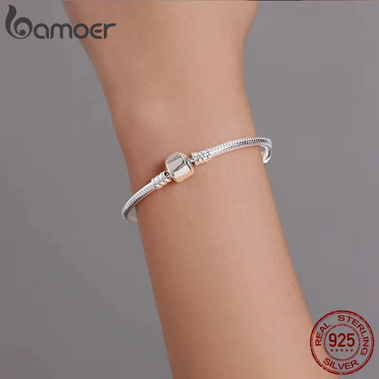 BAMOER – Bracelet en argent Sterling 100% authentique avec chaîne serpent pour femme, bijoux de luxe, 17-22CM, PAS902, meilleure vente