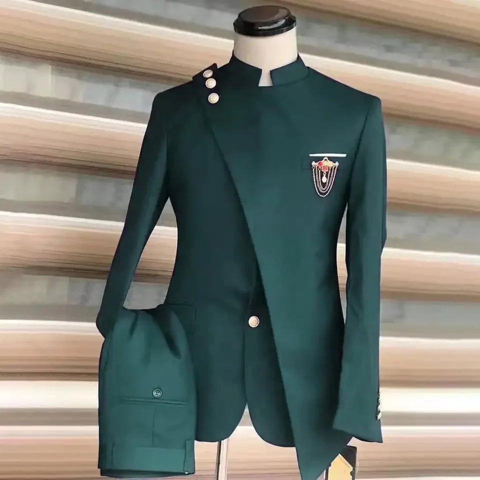 Costume européen et américain pour hommes, grande taille, col montant et col incliné, robe d'affaires, Banquet, Cocktail, robe d'hébergement, ensemble deux pièces