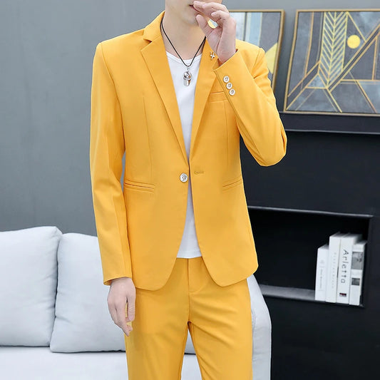 Ensemble deux pièces slim coréen pour hommes, costume et pantalon, beau coiffeur, style britannique, tendance décontractée, mode printemps et automne 2024