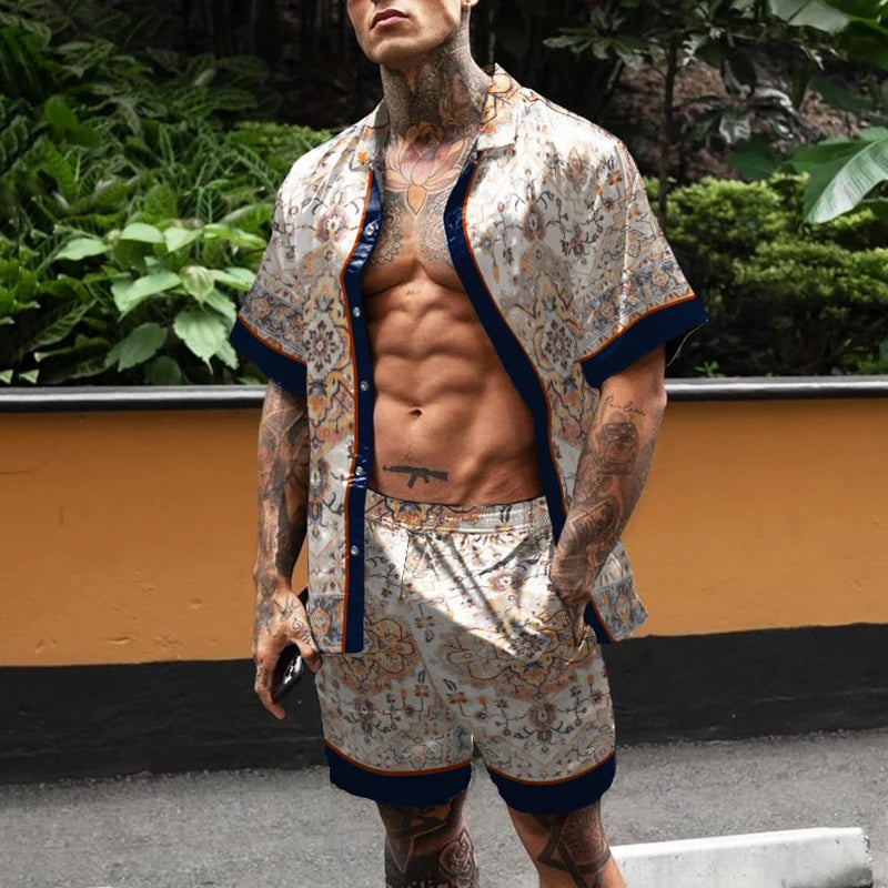 Ensemble hawaïen chaud hommes impression ensemble à manches courtes été décontracté chemise florale plage deux pièces costume bouton nouvelle mode hommes ensembles 