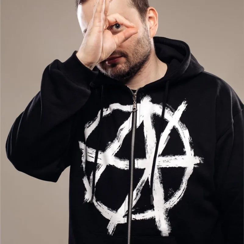Pull à Capuche avec Imprimé Graphique Antihype pour Homme, Vêtement Streetwear, avec Fermeture Éclair, PVD, Hip Hop, Esthétique, Goth, Y2k, Harajuku
