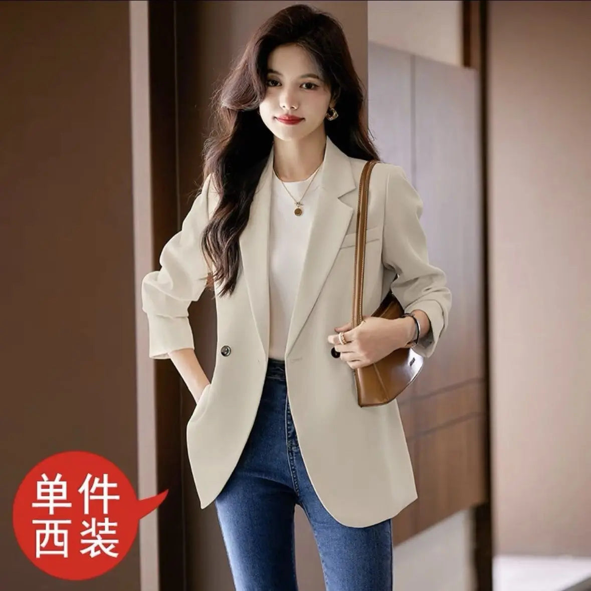 Vestes élégantes imbibées pour femmes, vêtements pour femmes, blazer chic coréen, manteau à manches longues, bouton sur mesure, monochromatique, haut féminin, printemps, automne, nouveau