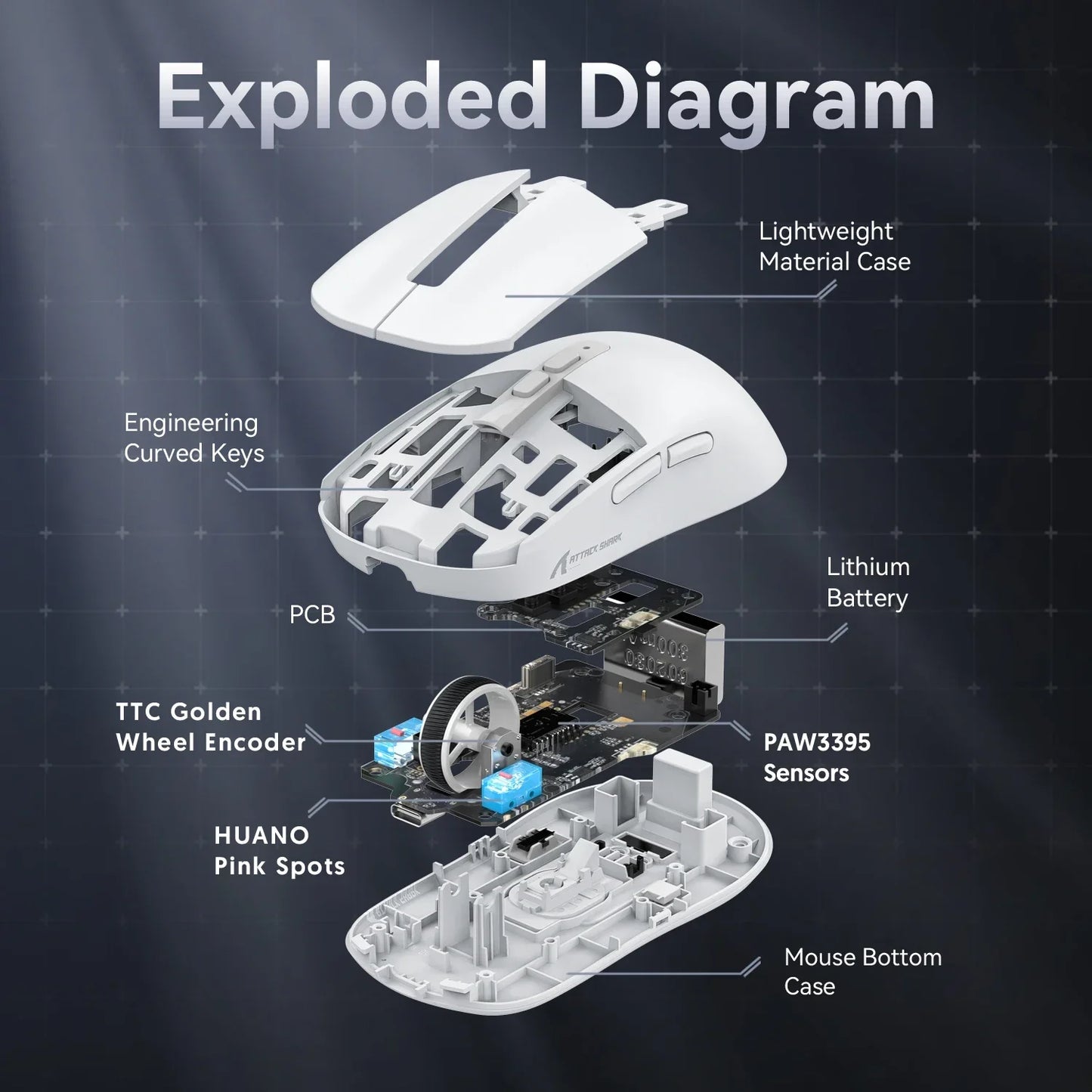 Souris ATTACK SHARK X6, connexion tri-mode Bluetooth