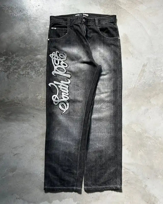 SouthPole Wash jean hommes américain gothique Hip Hop rétro lettre graphique jambe droite pantalon Harajuku mode ample Couple pantalon large
