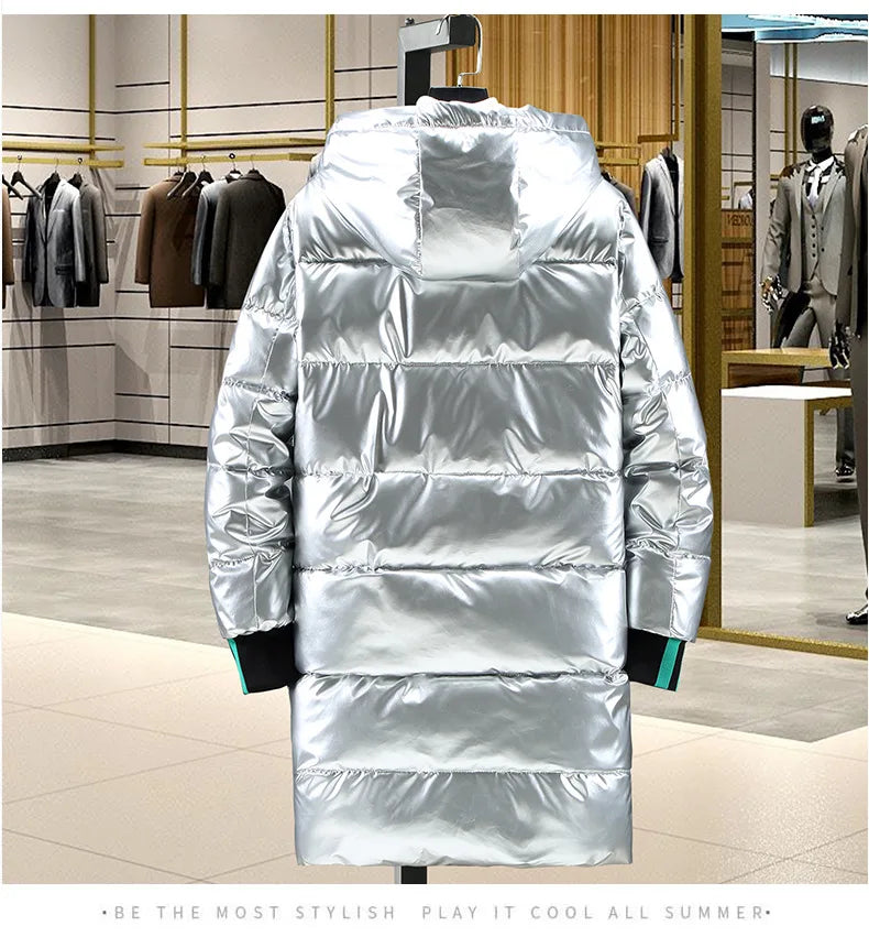 Veste imperméable à capuche pour homme, Parka longue, Chaude, Légère, Épaisse, Lisse, Brillante, Coton rembourré, CombMen, Hiver, 2024